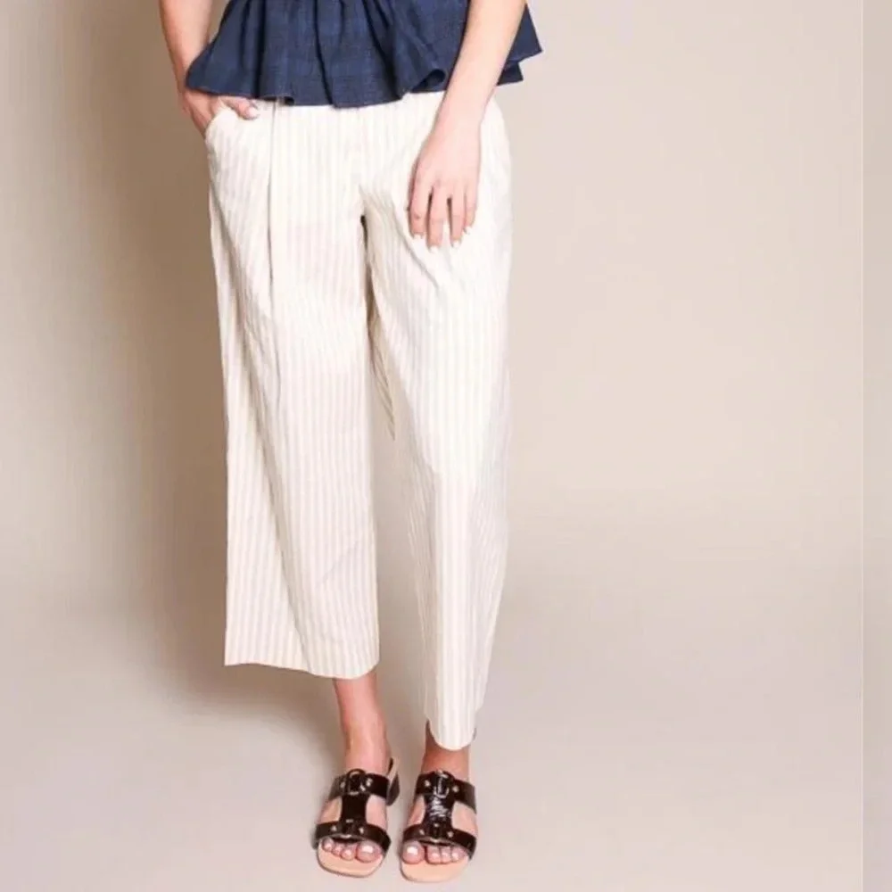 Creatures of Comfort Striped Pleated Linen Blend Wide Leg Henry Crop Pant Size 2